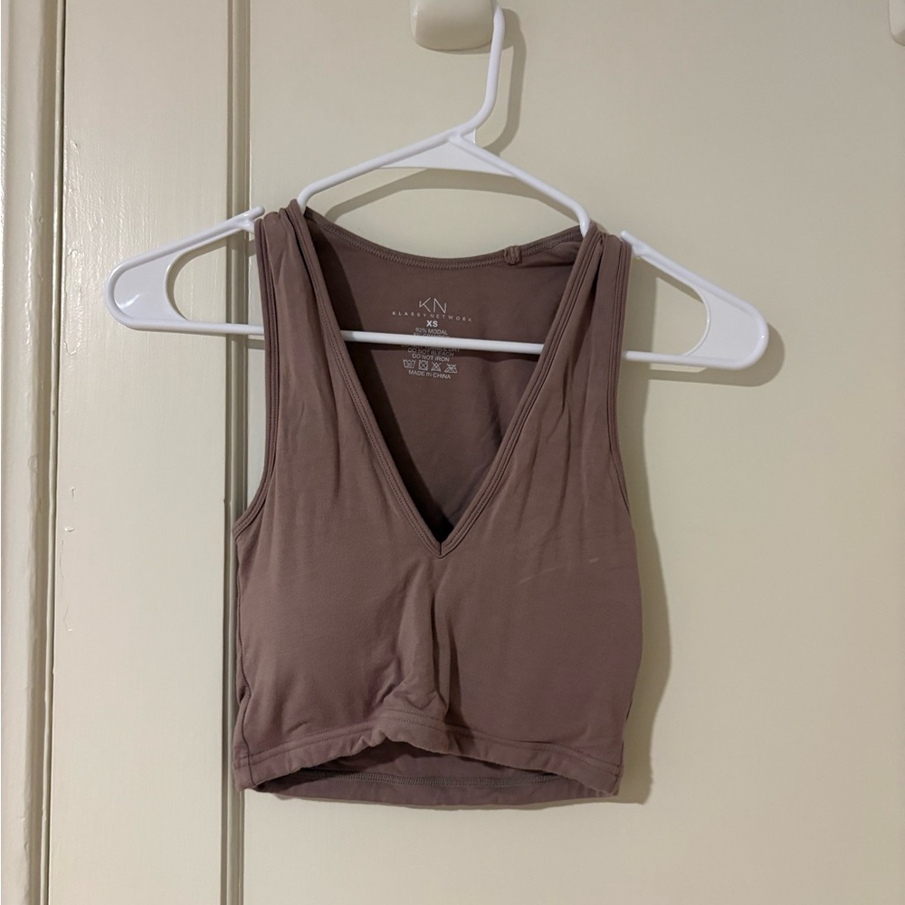Klassy Network Taupe V-Neck Crop Top
